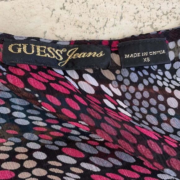 Guess Sheer Red Wine Black Gray Cropped Blouse Elastic Waist Size XSmall - Picture 8 of 14